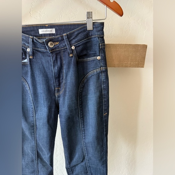 Good American|Good legs crop curvy piecing split hem skinny jeans,dark wash••• - Picture 6 of 16